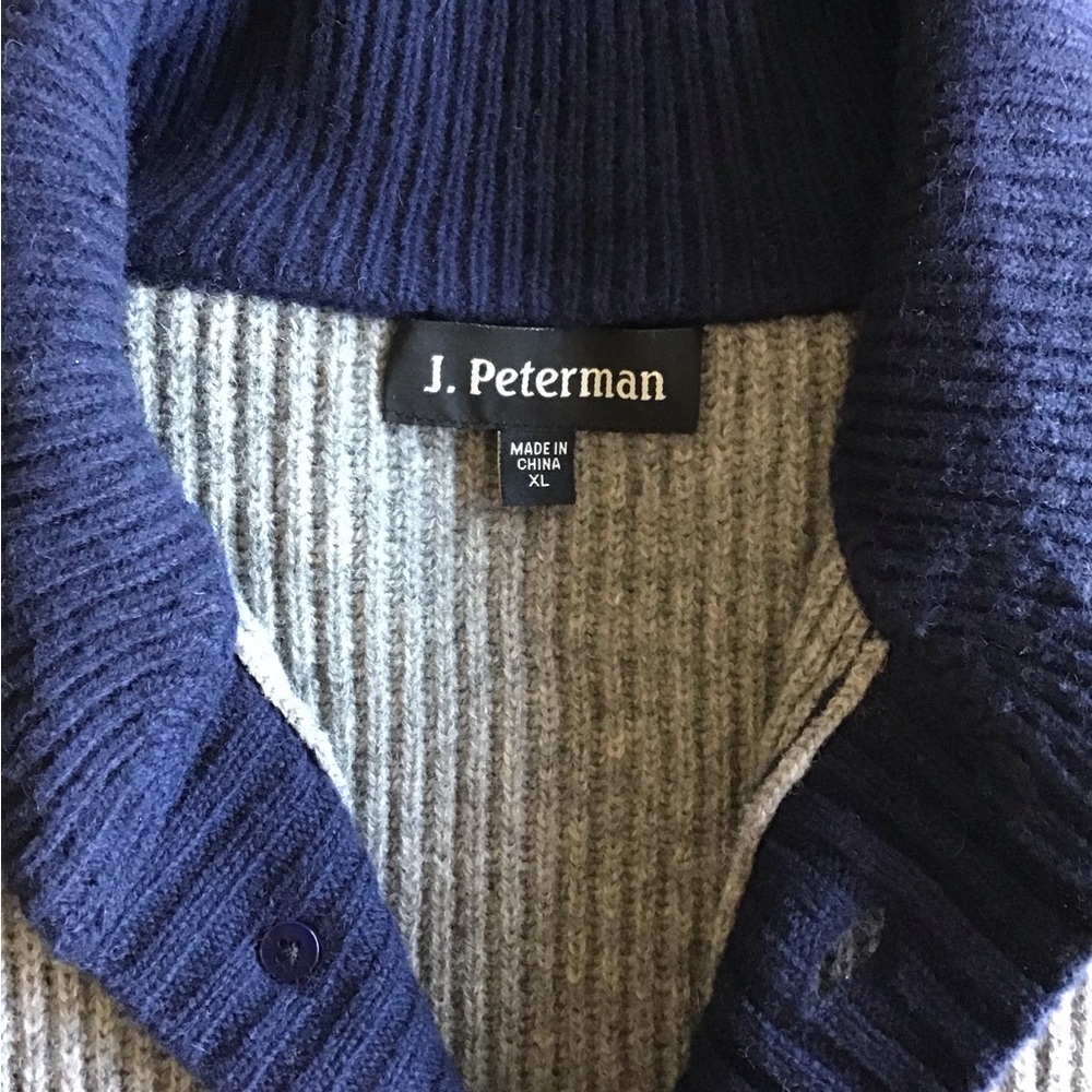 NWOT J Peterman M XL Letterman Shawl Collar Wool Cardigan Sweater in Gray/Navy - Picture 4 of 9